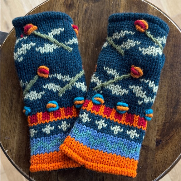 Accessories - Colorful Hand Knit 100% Wool Fingerless Gloves Arm Warmers One Size
